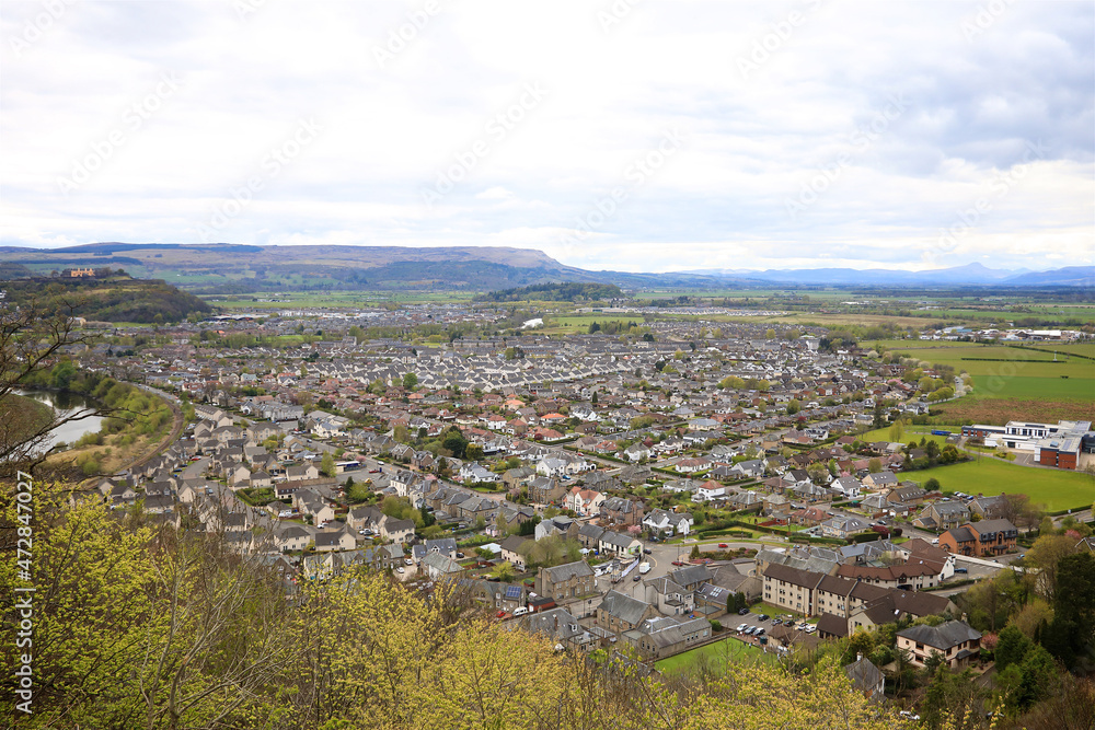 wide angle panoramic view of the town of stirling, scotland