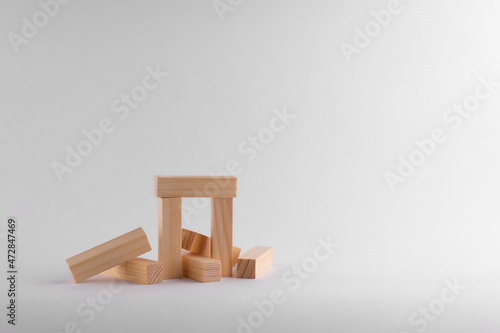 Blocks wooden bricks on a white background from the board game