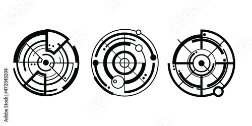 modern target illustration in various styles. creative target formed in a futuristic or cyber style suitable for digital gaming. circles target isolated on white.