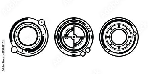 modern target illustration in various styles. creative target formed in a futuristic or cyber style suitable for digital gaming. circles target isolated on white.