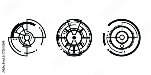 modern target illustration in various styles. creative target formed in a futuristic or cyber style suitable for digital gaming. circles target isolated on white.
