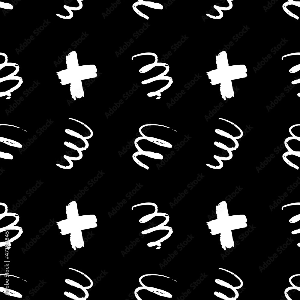 Fotografie Seamless vector pattern with hand drawn cross sign and decorative shapes