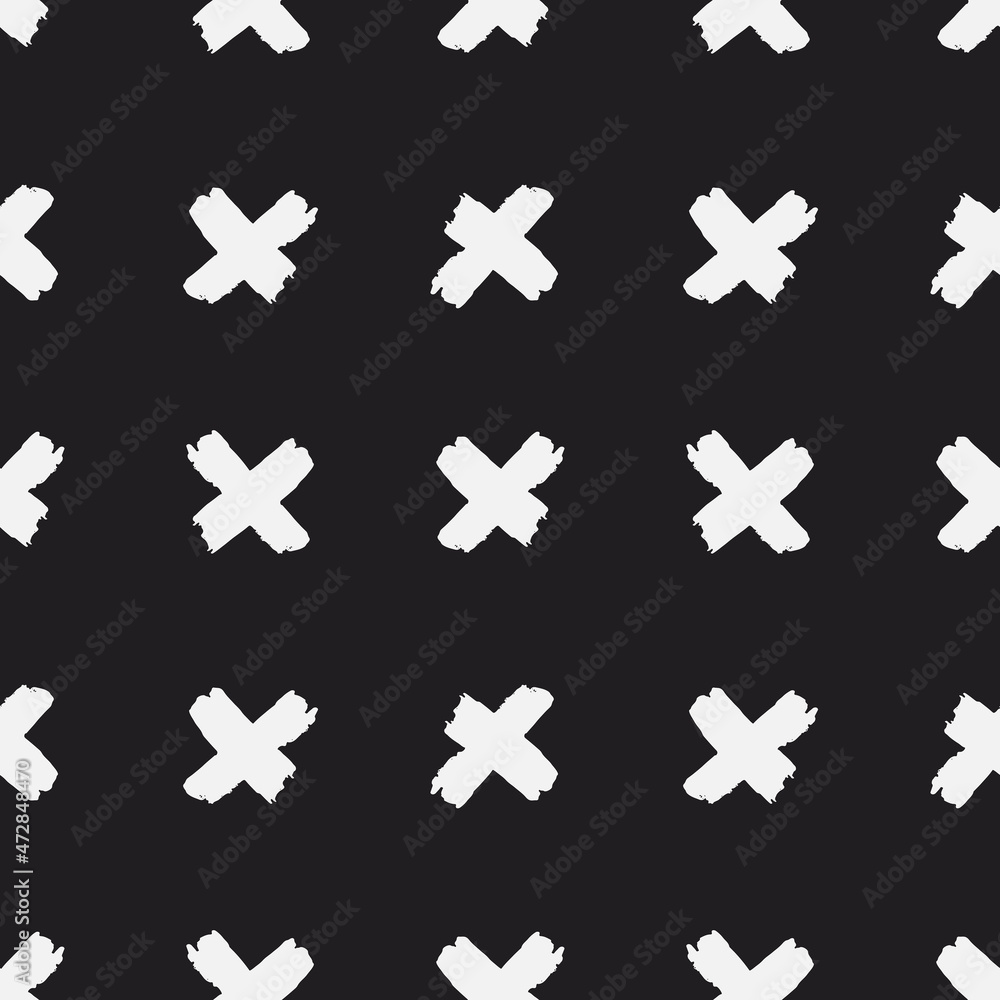 Seamless vector pattern with cross sign. Decorative texture for print, packaging, wrapping. Isolated repetitive tiles. Monochrome background. Seamless vector pattern with cross sign. Decorative texture for print, packaging, wrapping. Isolated repetitive tiles. Monochrome background.