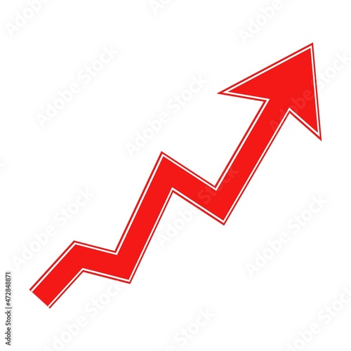 A growing graph in the form of a red arrow. Vector illustration