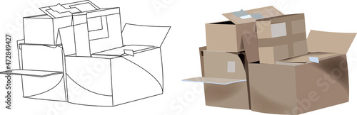 used boxes of various sizes stacked -