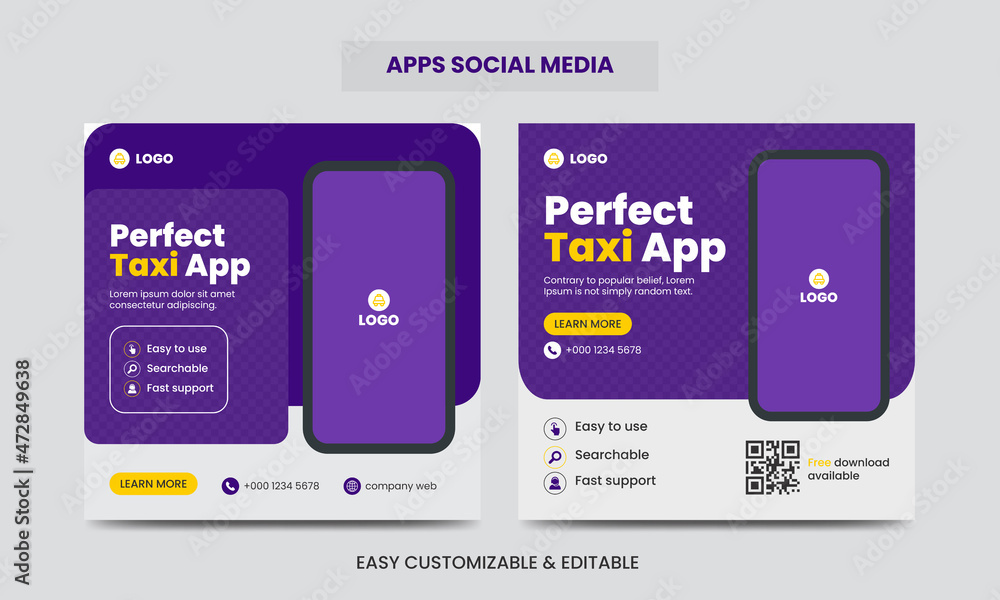 Obraz premium Editable Mobile app marketing social media post banner template. Apps social media post