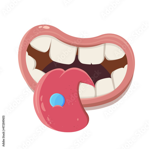 funny cartoon mouth with pill on tongue