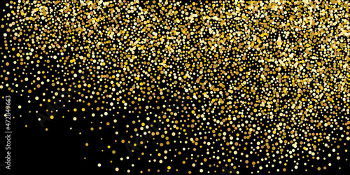 Golden point confetti on a black background. Illustration of a drop of shiny particles. Decorative element. Element of design. Vector illustration  EPS 10.