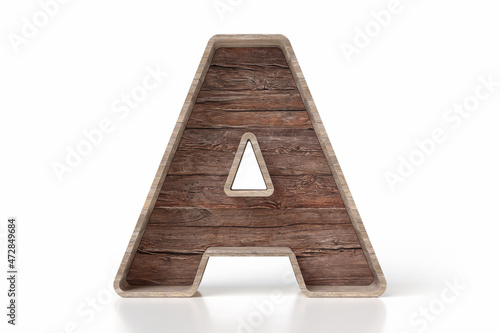Medieval style wood alphabet collection letter A. Suitable for adventure, medieval and rustic decorative concepts. High detailed 3D rendering.