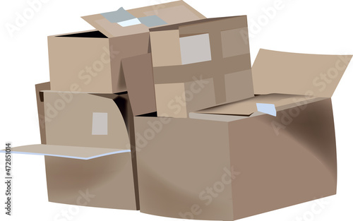 used boxes of various sizes stacked -