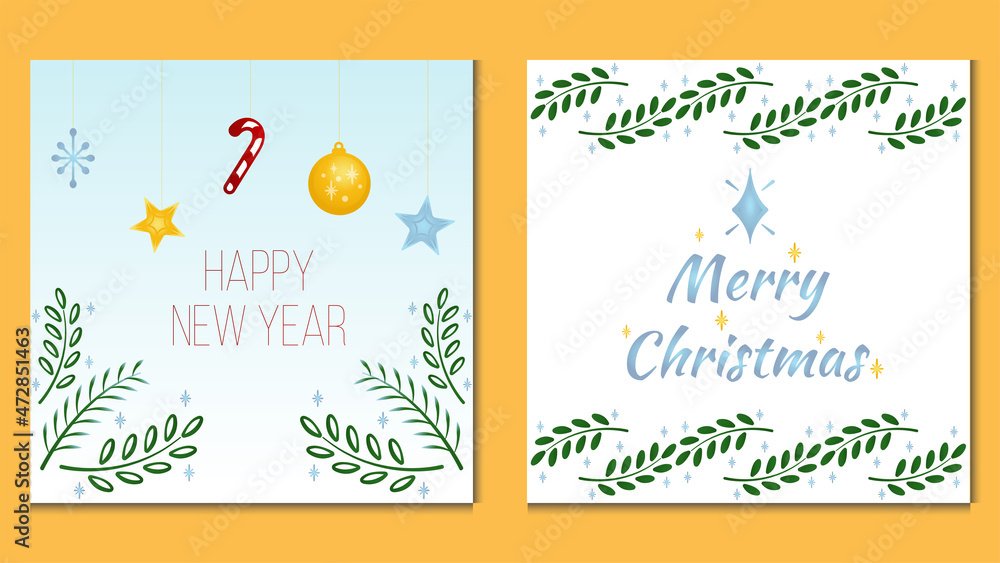 Marry Christmas and Happy New Year Vector greeting cards. Flat Illustration