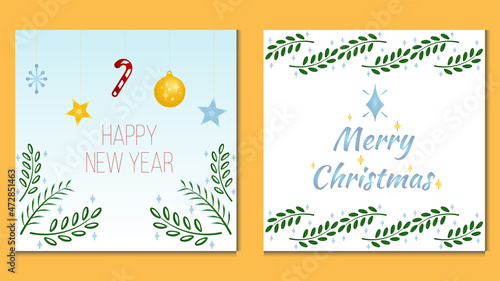Marry Christmas and Happy New Year Vector greeting cards. Flat Illustration