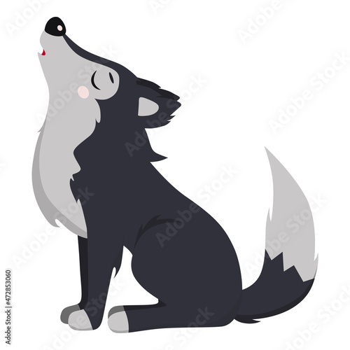 Howling wolf isolated on white background. Gray shaggy dog. Hand drawn vector illustration