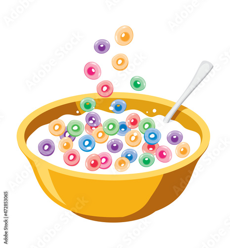 vector yellow bowl with cereals in milk