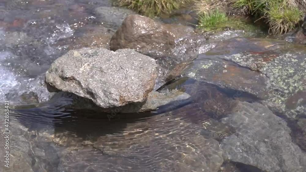 transparent drinking fresh water in a mountain stream flows over multi-colored stones close-up. bright, beautiful reflections on the surface of the water transparent drinking fresh water in a mountain stream flows over multi-colored stones close-up. bright, beautiful reflections on the surface of the water