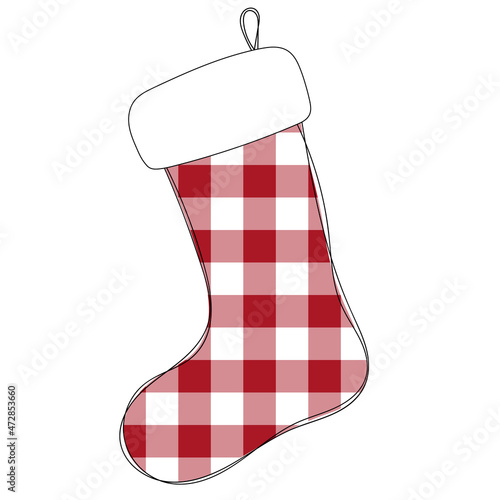 Checkered stocking. Vector clip art on white background. Christmas buffalo plaid prit. Winter holiday illustration. photo