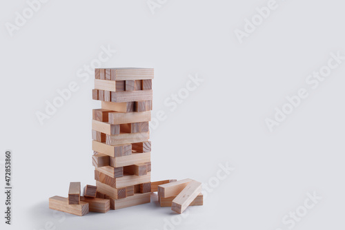 Blocks wooden bricks on a white background from the board game