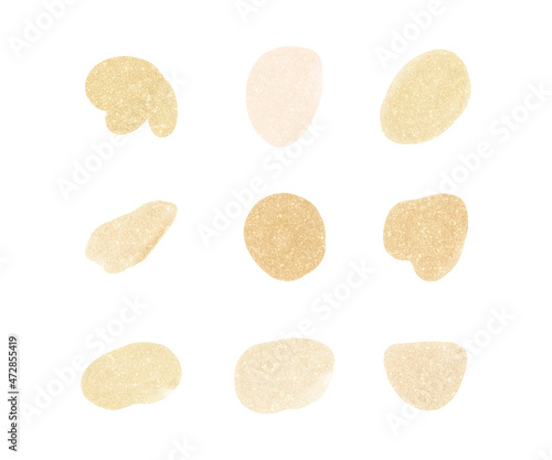 Set golden glitter watercolor shapes.