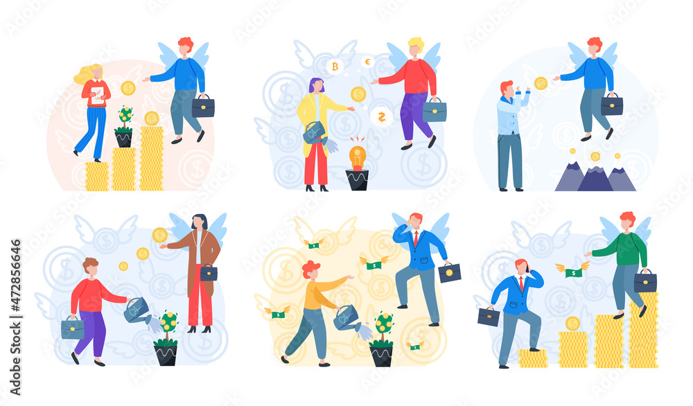 Team working to growth money finance with gold coin dollar stack. Angel investor startup community. Capital investment, sponsorship. Money donation, startup funding, financial support, savings Team working to growth money finance with gold coin dollar stack. Angel investor startup community. Capital investment, sponsorship. Money donation, startup funding, financial support, savings