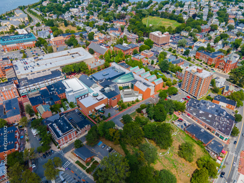 Peabody Essex Museum PEM aerial view at 161 Essex Street in historic city center of Salem, Massachusetts MA, USA. 