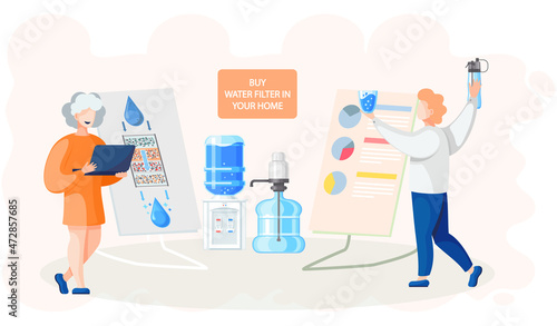 Buy kitchen water filter in your home. Buying filtering reverse osmosis system for use and drinking. Drinkable pure water treatment filtration technology. Purification of pipeline dirty water