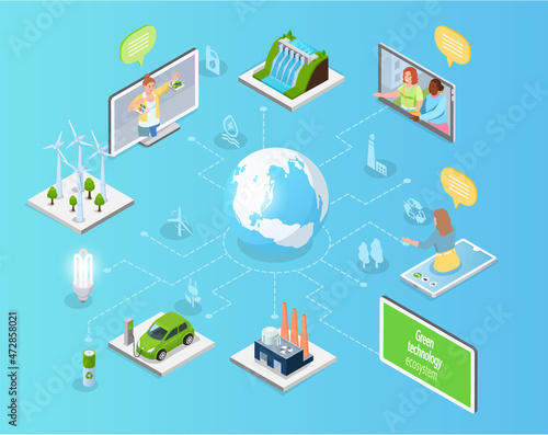 People communicate online. Virtual meeting or conference via social media. Chatting by videochat, videoconferencing using green technology. Online communication via Internet, social network