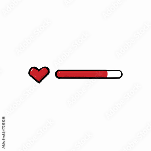 life bar isolated on white background. Heart symbol in cartoon style.