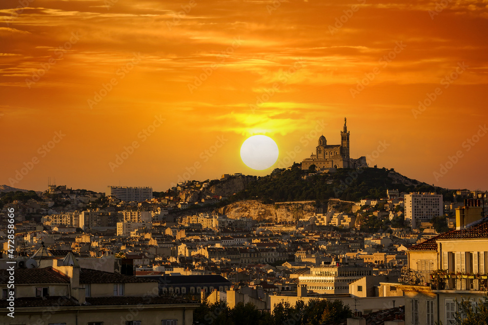 Historic church Notre Dame De La Garde of Marseille in France - Famous travel landmarks