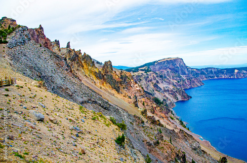 USA, Oregon, Crater Lake National Park, Wizard Island, Crater Lake, from Watchman Overlook