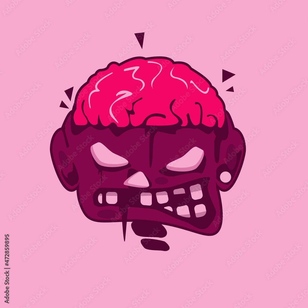 Fototapeta premium funny head zombie with brain 