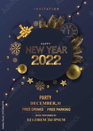 2022 Happy New Year Background for your Flyers and Greetings Card or new year themed party invitations. vector illustration design