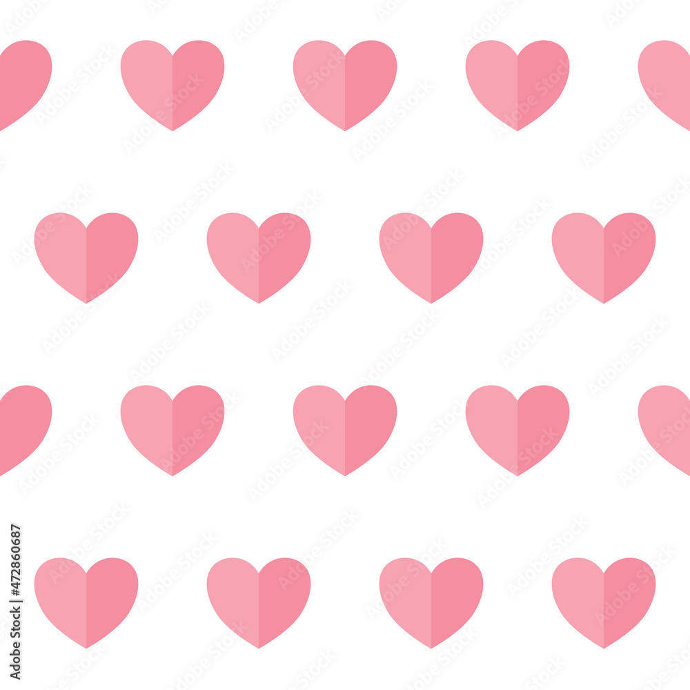 Seamless pattern with pink hearts on white vector repeating background texture tile. Geometric regular design element template. Textile or gift wrapping paper print with simple shapes.Valentine's day