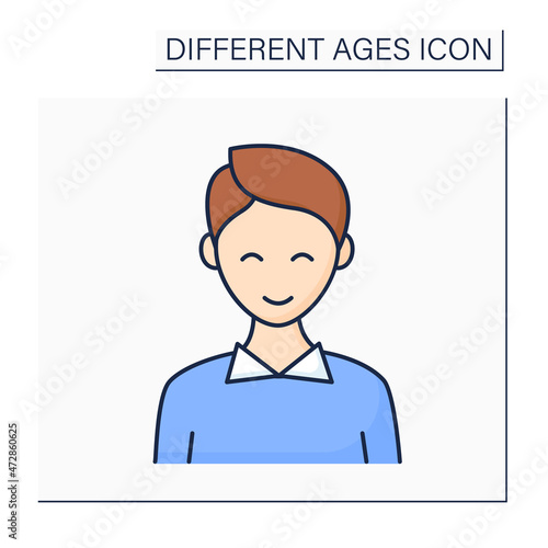 Early adulthood color icon. Adult man. Happy young male person. Life cycle. Different ages concept. Isolated vector illustration