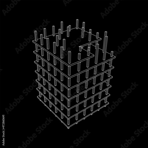 Building under construction. Build house construct in process. Wireframe low poly mesh vector illustration