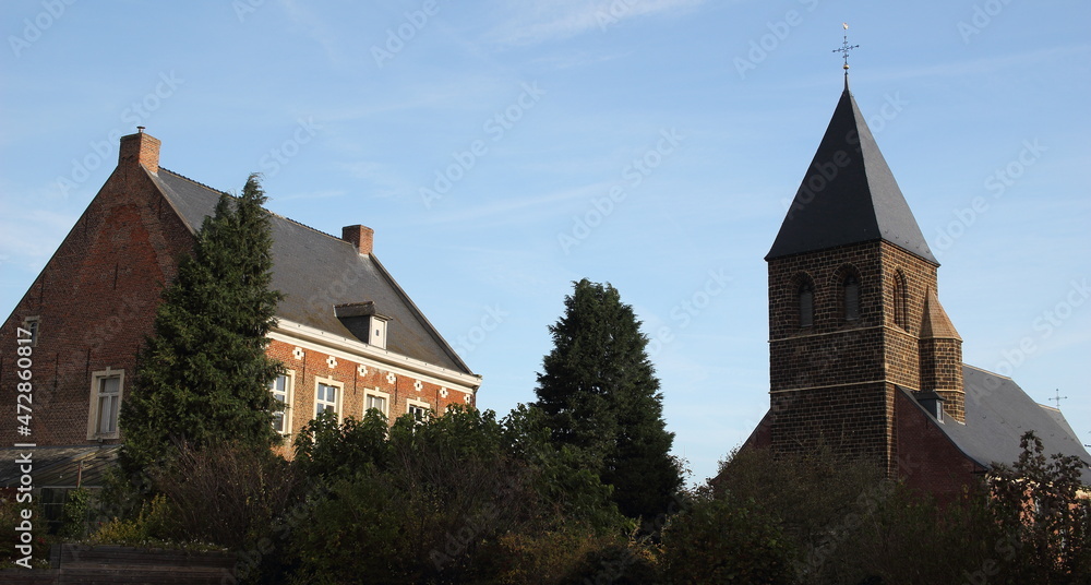 St-Peters church, a small thirteenth-century church, on the bank of the River Demer. In Langdorp near Aarschot. In the Flemish Hageland. Belgium