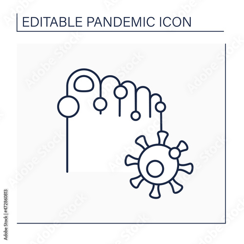 Covid toes line icon. Toes swell and turn pink. Pus under skin. Virus symptoms. Pandemic concept. Isolated vector illustration. Editable stroke