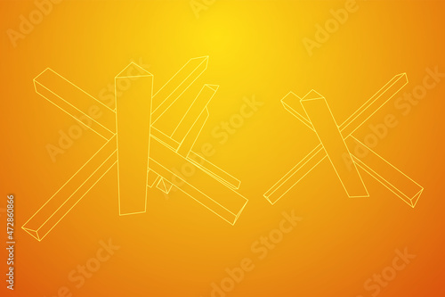 Hedgehog antitank defence. Wireframe low poly mesh vector illustration.