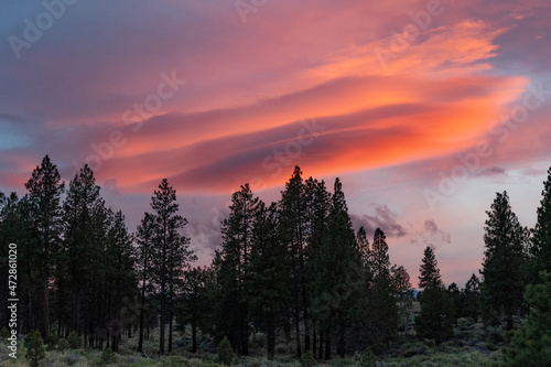 Lenticular clouds at Sunset, Bend, Oregon, USA