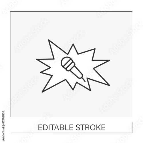  Reflections line icon. Fantasize about performance. Thoughts about microphone and public talkshow. Dreams concept. Isolated vector illustration. Editable stroke