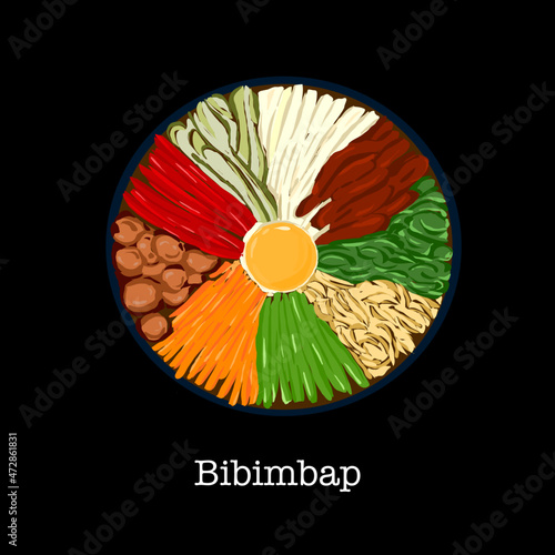 Vector illustration, bibimbap, korean food.