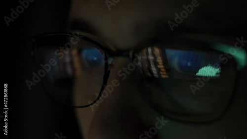 Wallpaper Mural Businessman working at night looking at monitor, reflections in eyeglasses. Traiding Torontodigital.ca