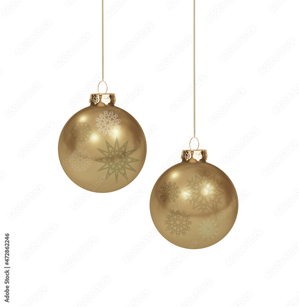 Glänzend Goldene Weihnachtskugel am Band  isoliert auf weissem Hintergrund