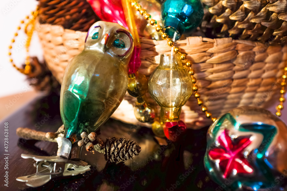 Nostalgic vintage (50s, 60s, USSR) baubles and decorations for New year (Christmas) tree 