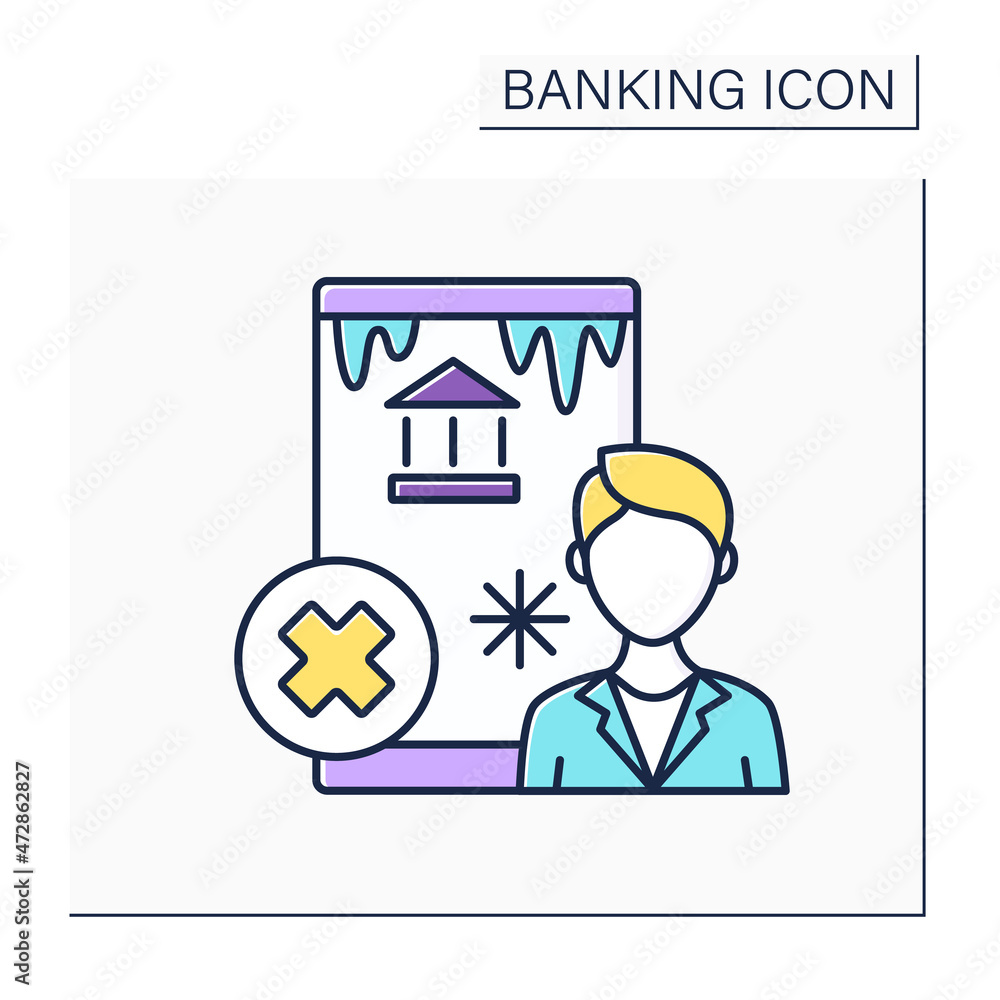Frozen account color icon. Bank or investment account with limited transaction.Suspicious activity.Banking functions concept. Isolated vector illustration