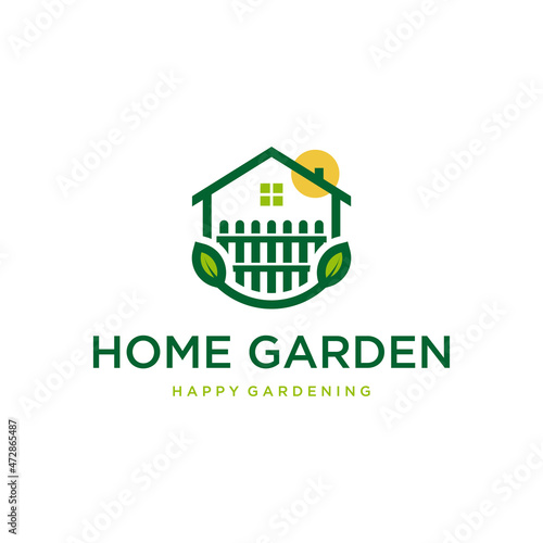 home garden logo with smile, happy icon design template