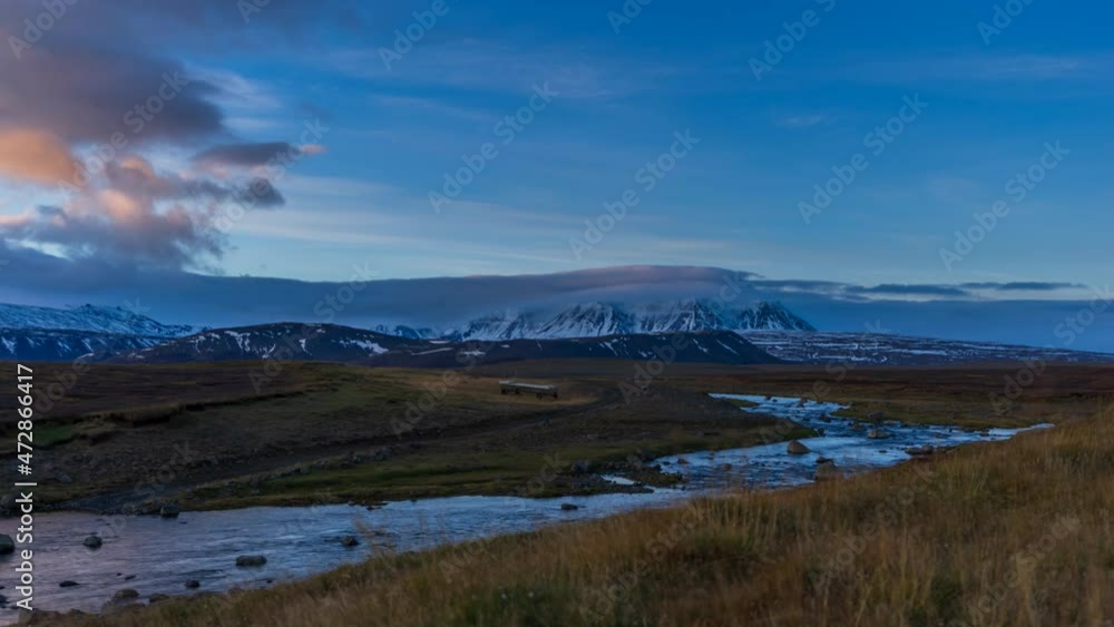 Highlands river and snow covered mountains time lapse Highlands river and snow covered mountains time lapse