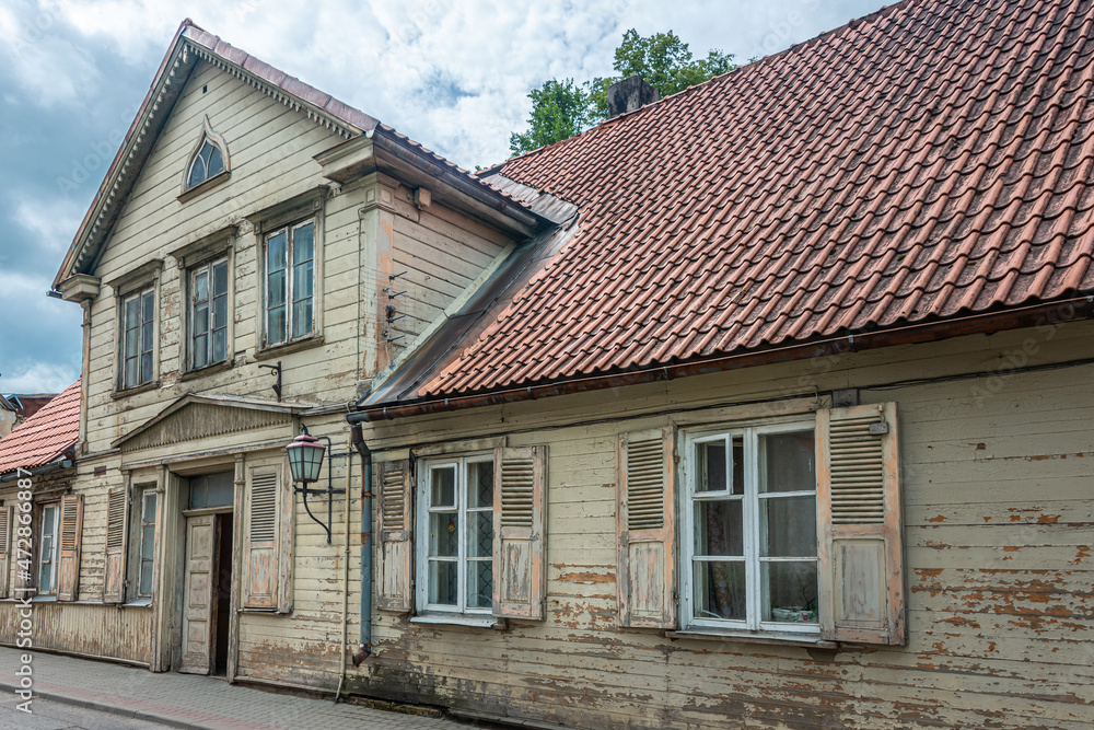 Beautiful Old Houses and facades in the Small town of Cesis in Latvia 
