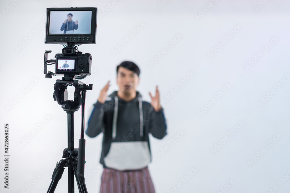 camera show viewfinder image catch motion in interview or broadcast wedding ceremony, catch feeling, stopped motion in best memorial day concept.Video Cinema From dslr camera.video cinema production .