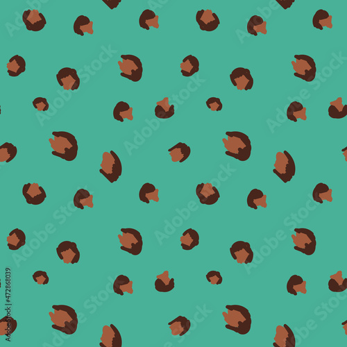 Leopard seamless pattern, vector illustration on teal background, hand drawn cheetah spot.