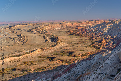 USA, Utah. Capitol Reef National Park, view south of Strike Valley (left) and the Waterpocket Fold (right), from Strike Valley Overlook.